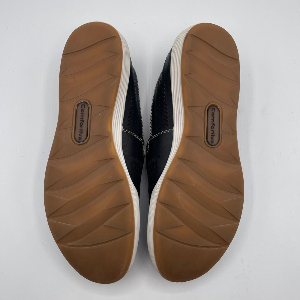 Comfortiva Loring Laser-Cut Slip-On Sneakers Black Leather Casual Comfort Shoe 7 - Picture 6 of 10